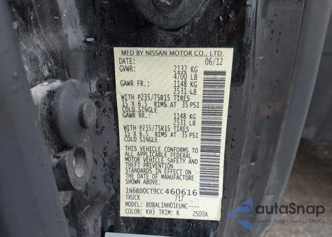 2012 Nissan Frontier S from USA, damaged, VIN 1N6BD0CT9CC460616